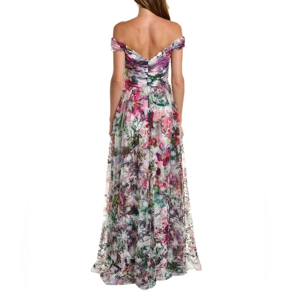 MARCHESA Off-the-shoulder pintucked floral-print tulle gown - Picture 4 of 7